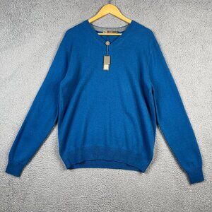 Raffi Sweater Mens M/50 Atlantic Blue V-Neck Pullover Cable-Knit 100% Cashmere